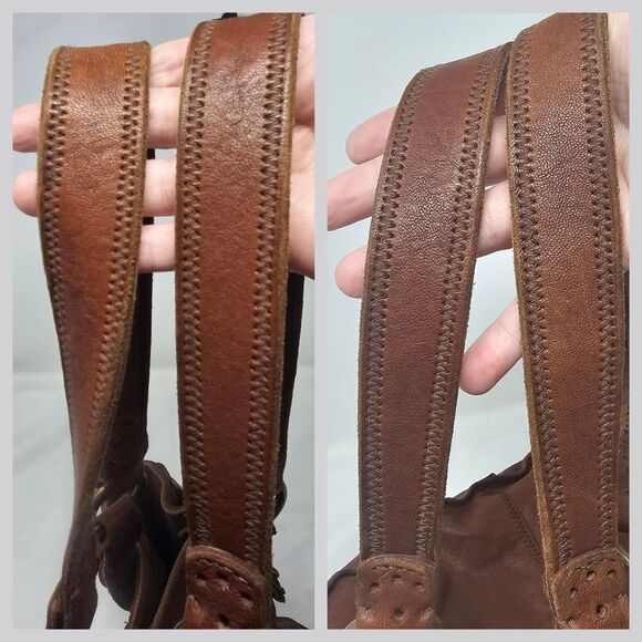 Lucky Brand Handbag Brown Italian Leather Boho Floral Applique Shoulder Bag Rare - Picture 11 of 16